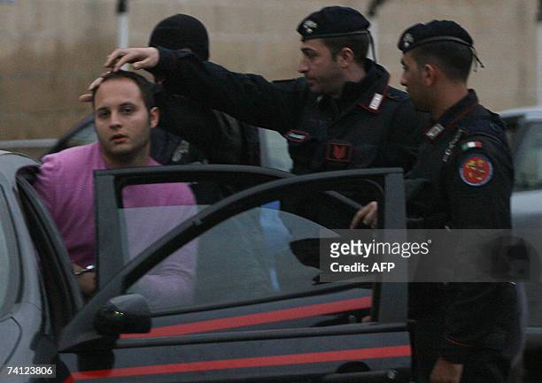 Italian Carabinieri arrest Michele Russo , member of the Russo family, in S. Paolo Belsito, 15 kms near Naples, south of Italy, early morning 11 May...