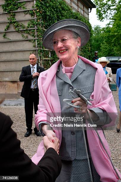 Queen Margrethe II of Denmark arrives at the Ordrupgaard Museum in Charlottenlund on May 11, 2007 near Copenhagen, Sweden. King Carl XVI Gustaf of...