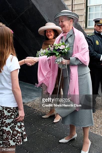 Queen Margrethe II of Denmark and Queen Silvia of Sweden arrive arrives at the Ordrupgaard Museum in Charlottenlund on May 11, 2007 near Copenhagen,...