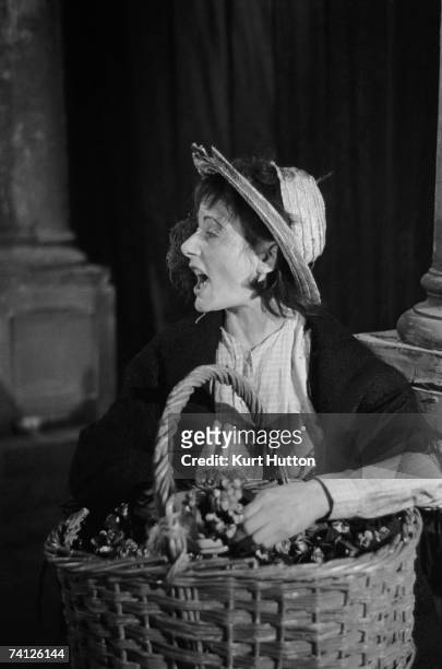 English actress Yvonne Mitchell as Eliza Doolittle in a production of George Bernard Shaw's 'Pygmalion' at the Embassy Theatre, Swiss Cottage,...