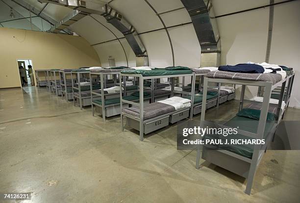 Raymondville, UNITED STATES: The detainee's bunk beds are seen inside Homeland Security's Willacy Detention Center, a facility with 10 giant tents...