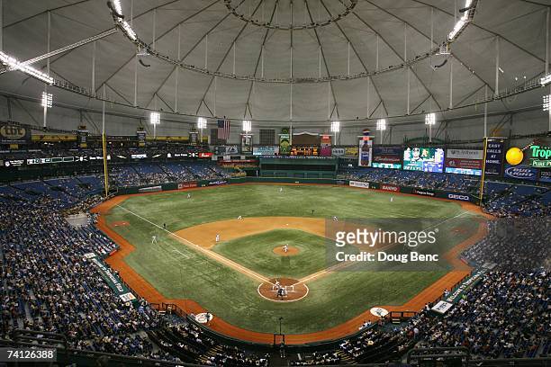 General view shows the Tampa Bay Devil Rays game against the Oakland Athletics at Tropicana Field on May 5, 2007 in St. Petersburg, Florida. The...