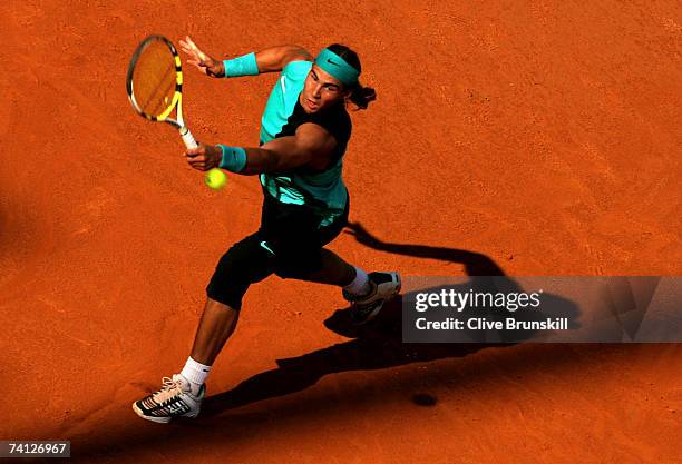 Rafael Nadal of Spain in action against Novak Djokovic of Serbia in their quarter final match, during the ATP Masters Series at the Foro Italico, May...