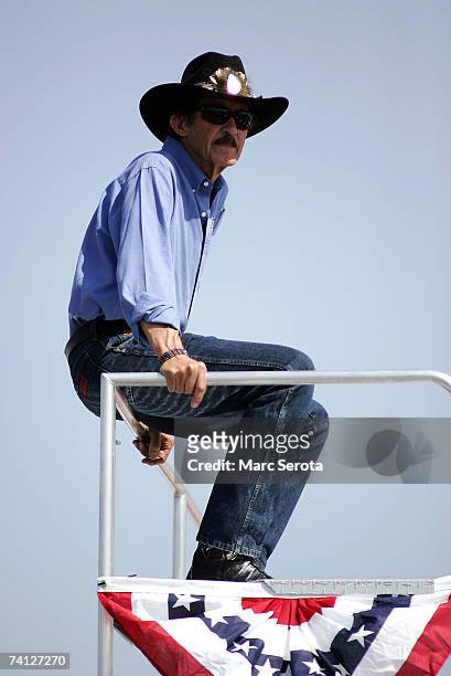Former NASCAR Champion Richard Petty looks on during practice for the NASCAR Nextel Cup Series Dodge Avenger 500 on May 11, 2007 at Darlington...