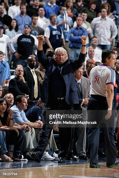 Head coach Don Nelson of the Golden State Warriors calls a play in Game One of the Western Conference Semifinals against the Utah Jazz during the...