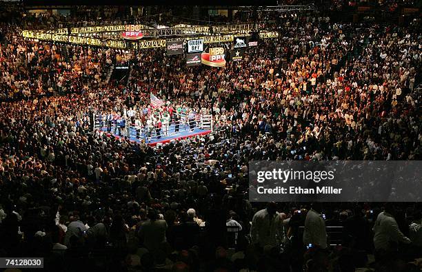 General view of the ring just prior to the Floyd Mayweather Jr. And Oscar De La Hoya WBC super welterweight championship bout at the MGM Grand Garden...