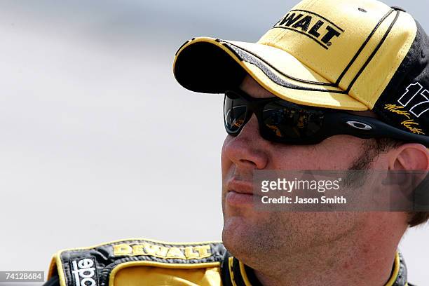 Matt Kenseth, driver of the DeWalt Ford, watches qualifying for the NASCAR Nextel Cup Series Dodge Avenger 500 on May 11, 2007 at Darlington Raceway...