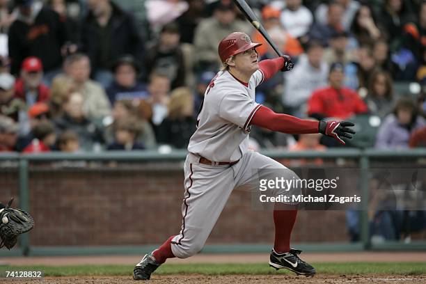 Eric Byrnes of the Arizona Diamondbacks hits during the game against the San Francisco Giants at AT&T Park in San Francisco, California on April 21,...