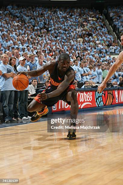 Jason Richardson of the Golden State Warriors makes a move to the basket against the Utah Jazz in Game Two of the Western Conference Semifinals...