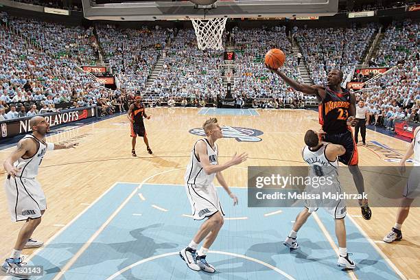 Jason Richardson of the Golden State Warriors shoots a layup over Deron Williams of the Utah Jazz in Game Two of the Western Conference Semifinals...