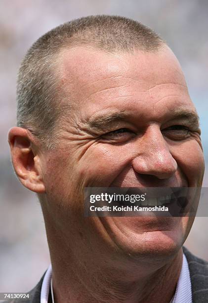 Japan's rugby national team head coach John Kirwan of New Zealand poses for the camera during the friendly match between the Japan XV and Classic All...