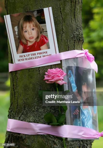 Tributes are seen in Rothley Village Centre showing support to Madeleine McCann on April 12, 2007 in Rothley, England. Gerry and Kate McCann parents...