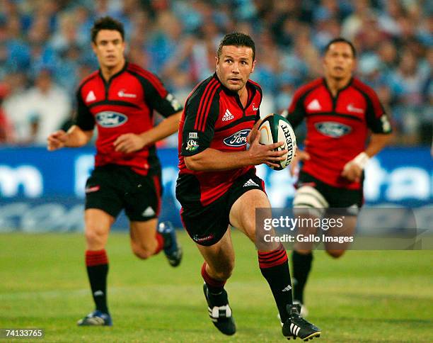 Aaron Mauger of the Crusaders runs with the ball during the Super 14 semi-final match between the Bulls and the Crusaders at Loftus Versfeld Stadium...