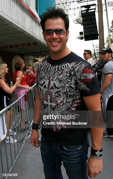 Musician Chris "Abby" Abbondanza of the band "PovertyNeck Hillbillies" attends day one of the Academy of Country Music All Star Concert at the...