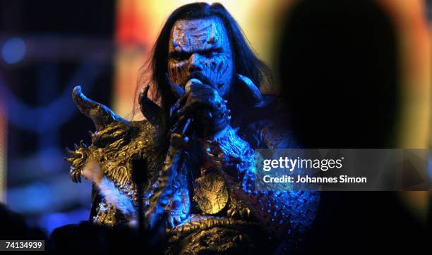 Lordi, last year's Eurovision song contest winner from Finland in Athens, performs at the finals of the 2007 Eurovision Song Contest on May 12 in...