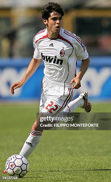 Milan's Brazilian midfielder Ricardo Kaka controls the ball during an Italian serie A football match against Catania at neutral ground of Bologna's...