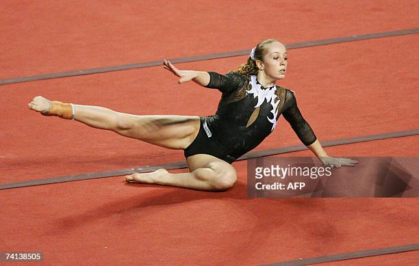 Verona Van De Leur of The Netherlands performed competes in floor exercices during the World Cup Gymnastics' final at Gent's topsporthal, 13 May...