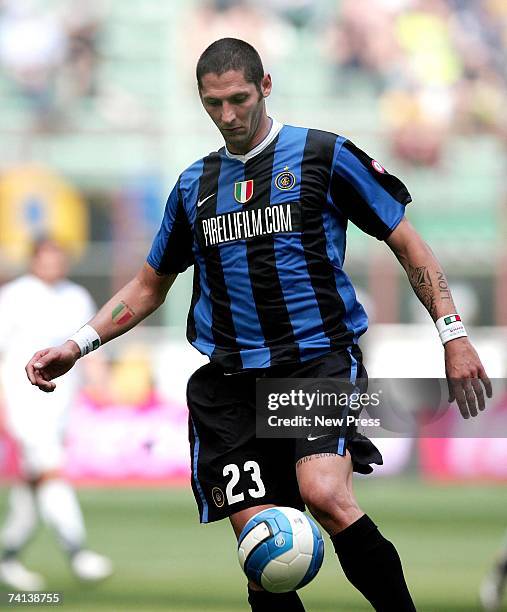 Marco Materazzi of Inter Milan in action during the Serie A match between Inter Milan and Lazio at the Stadio Giuseppe Meazza on May 12, 2007 in...