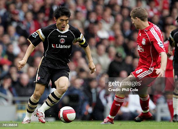 Zheng Zhi of Charlton Athletic in action during the Barclays Premiership match between Liverpool and Charlton Athletic at Anfield on May 13, 2007 in...