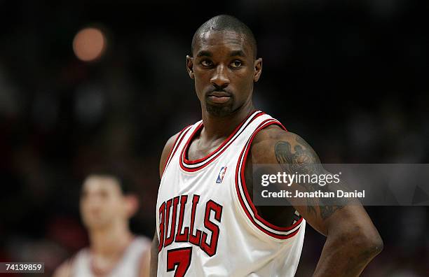 Ben Gordon of the Chicago Bulls looks on against the Detroit Pistons in Game Four of the Eastern Conference Semifinals during the 2007 NBA Playoffs...