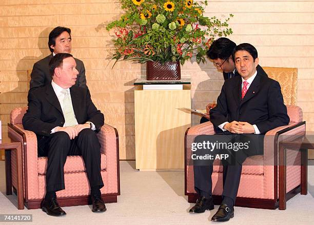 Michael M. Kaiser , Kennedy Center president talks to Japanese Prime Minister Shinzo Abe at the Prime Minister's official residence in Tokyo, 14 May...