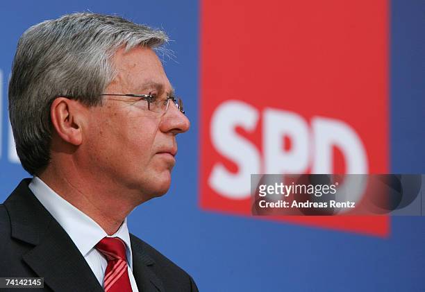 Bremen's Social Democrat mayor Jens Boehrnsen looks on during a news conference on May 14, 2007 in Berlin, Germany. The SPD won the regional...