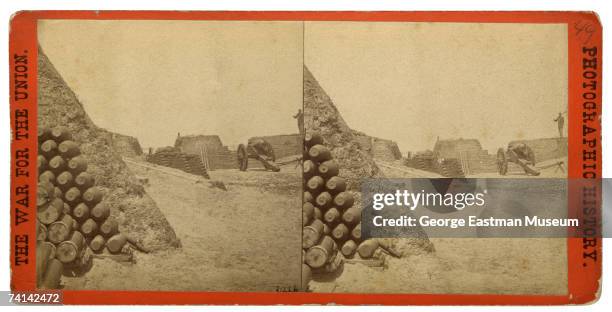 Stereoscopic view of the interior battlements of Fort Putnam, Charleston, South Carolina, 1863. The orignal images was caption as 'Fort Sumpter' .