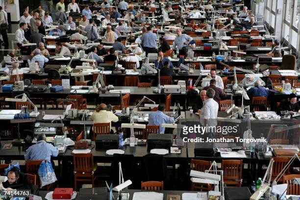 The trading floor at the giant complex of the Israeli diamond exchange November, 2005 in Ramat-Gan, Israel. The heart of the extensive diamond...