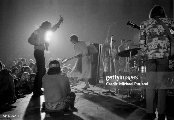 Psychedelic rock group, Tomorrow, performing at the International Love-In Festival, held at Alexandra Palace, London, 29th July 1967. Standing, left...