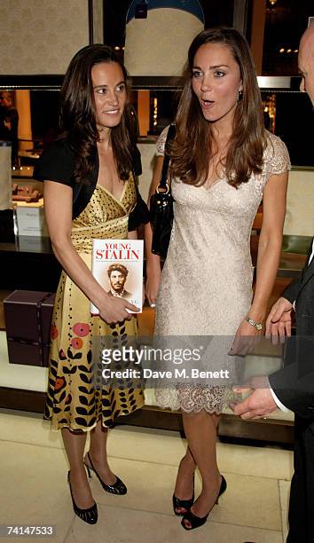Pippa and Kate Middleton attend the book launch party of The Young Stalin: The Adventurous Early Life Of The Dictator 1878-1917 by Simon Sebag...