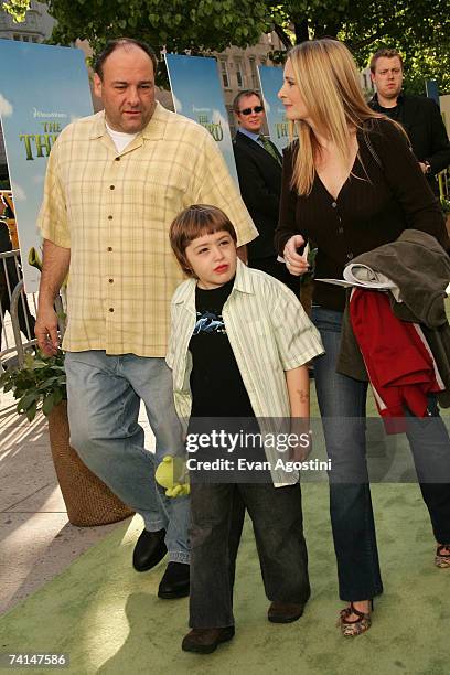 Actor James Gandolfini, Marcy Gandolfini and their son Michael Gandolfini attend the premiere of Shrek The Third at Clearview Chelsea West Cinemas...