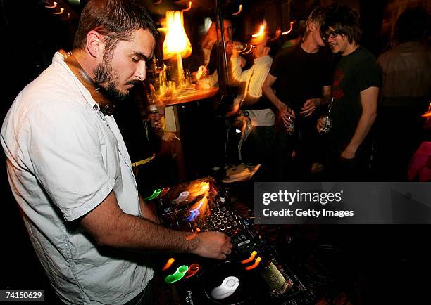 Zane Lowe plays at the Ibiza Rocks with Sony Ericsson launch party at The Lock Tavern, Camden on May 14, 2007 in London, England. The music event is...