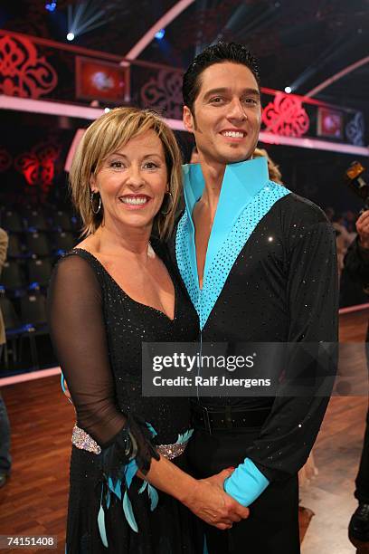 Margarethe Schreinemakers and Juergen Schlegel pose after the dancing competition show "Let's Dance" on TV station RTL with German celebrities and...