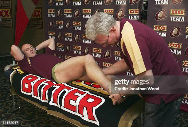 Darren Lockyer of the Maroons goes through his medical during the Queensland Maroons assembly at the Royal on the Park on May 15, 2007 in Brisbane,...
