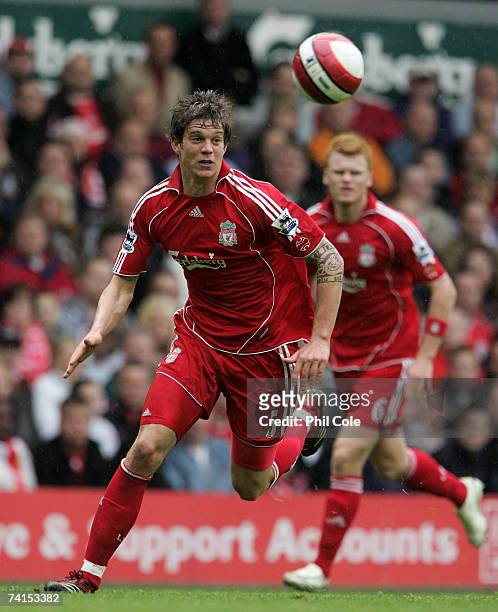 Daniel Agger of Liverpool during the Barclays Premiership match between Liverpool and Charlton Athletic at Anfield on May 13, 2007 in Liverpool,...