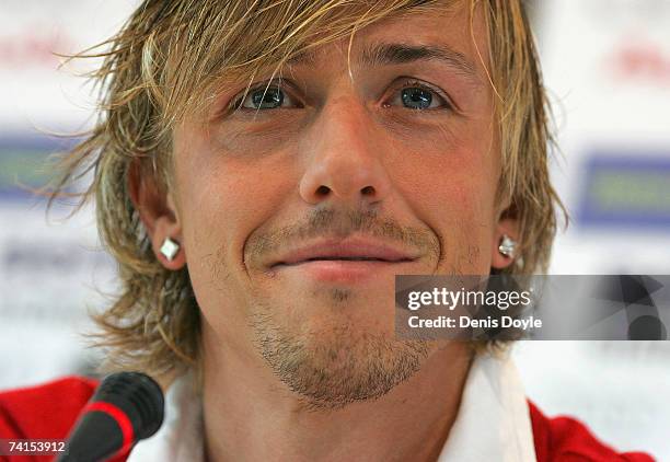 Guti of Real Madrid smiles during the post-training team press conference at the Valdebebas club facilities on May 15, 2007 in Madrid, Spain.