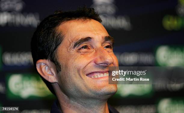 Ernesto Valverde headcoach of Espanyol smiles during the Espanyol press conference prior to the UEFA Cup Final between Espanyol Barcelona and Sevilla...