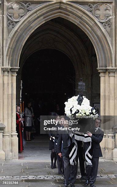 Pall bearers carry the coffin as they leave the funeral service for fashion stylist Isabella Blow, at Gloucester Cathedral on May 15 2007 in...