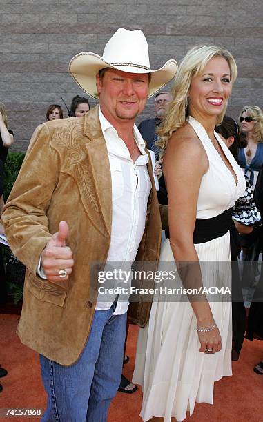 Musician Tracy Lawrence and his wife Becca arrive at the 42nd Annual Academy Of Country Music Awards held at the MGM Grand Garden Arena on May 15,...