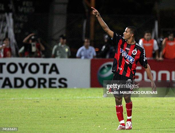 Macnelly Torres of Colombia?s Cucuta Deportivo celebrates after scoring against Uruguay's Nacional of Montevideo during their Libertadores Cup...