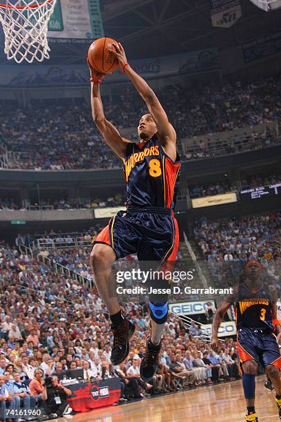 Monta Ellis of the Golden State Warriors dunks against the Utah Jazz in Game Five of the Western Conference Semifinals during the 2007 NBA Playoffs...