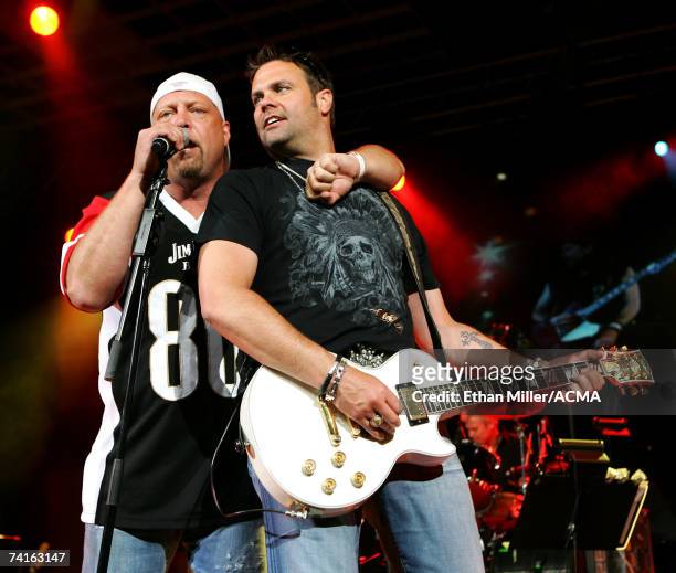 Musicians Eddie Montgomery and Troy Gentry of the band "Montgomery Gentry" perform onstage during the 42nd Annual Academy Of Country Music Awards...