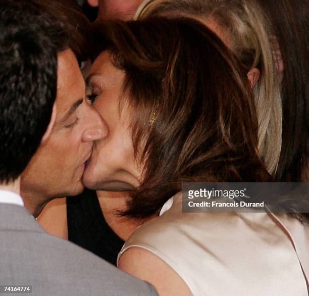 Nicolas Sarkozy kisses his wife Cecilia after being officially invested as France's president on May 16, 2007 in Paris, France. UMP Leader Sarkozy...