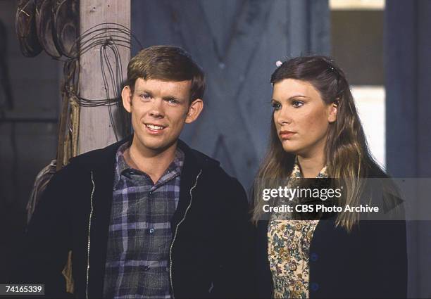 British actor Jon Walmsley and Judy Norton Taylor on the set of an episode of the television family drama series 'The Waltons' entitiled 'The...
