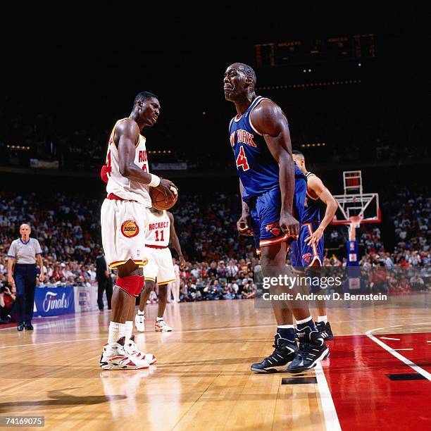 Anthony Mason of the New York Knicks reacts to a foul call during Game One of the NBA Finals played on June 8, 1994 at The Summit in Houston, Texas....