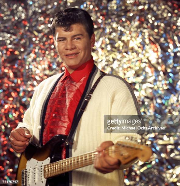 Latin rock and roll singer Ritchie Valens poses for a portrait in Los Angeles, California in 1958.