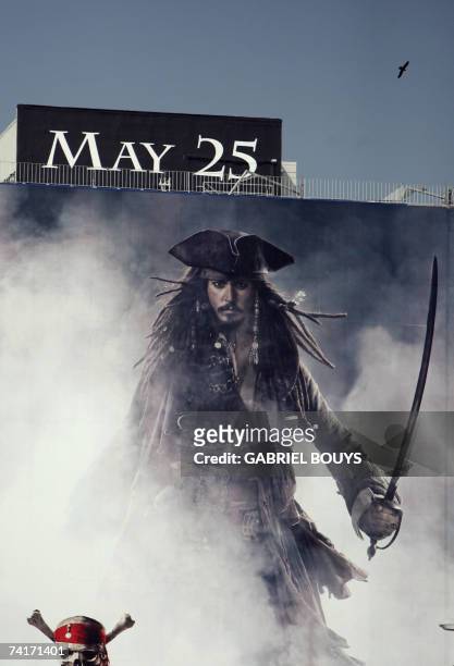 Los Angeles, UNITED STATES: A giant poster of Johnny Depp in "Pirates of the Caribbean: At World's End" is seen on Sunset Boulevard in Los Angeles,...