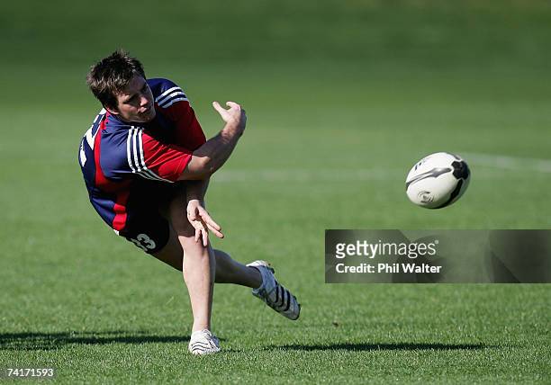 James Rodley of the New Zealand Maori passes the ball during the New Zealand Maori training session at North Harbour Stadium May 17, 2007 in...