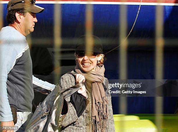 Singer Kylie Minogue smiles during her holiday in Chile in the town of Papudo, about 190km north of Santiago, on May 7, 2007 in Papudo, Chile. Kylie...