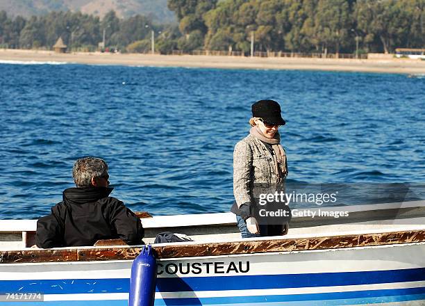 Singer Kylie Minogue and film director Alexander Dahm are seen taking a boat trip during her holiday in Chile in the town of Papudo, about 190km...